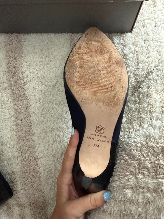 Ann Taylor Navy Two-Tone Pointed Toe Pumps - Picture 4 of 5